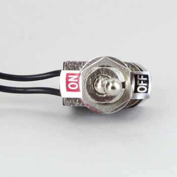 3/8in Shank On-Off Toggle Switch with 6in 18/1 Wire Leads - Nickel Plated