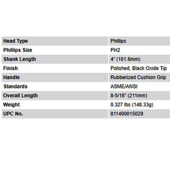 #2 X 4in Screwdriver Phillips