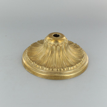 1/8ips Center Hole - Cast Brass Ribbed Leaf Canopy - Unfinished Brass