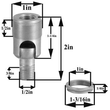 3/8ips. Male Bottom X 1/2ips. or 1/4ips Female Top Nickel Plated Finish 90 Degree Hang Straight