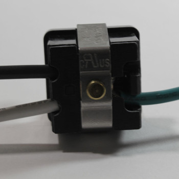 Panel mount/snap-in plug, #14-12 AWG, 15A, Commercial, Snap-in, Panel, 125V, Wire leads, Black, Brass, Thermoset, 5-15R, Single, Wire leads, Thermoplastic