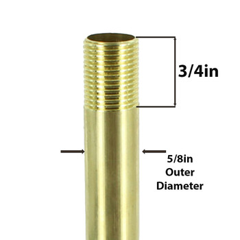 66in Long X 3/8ips (5/8in OD) Male Threaded Unfinished Brass Hollow Pipe Stem.