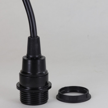 E-12 Base Black Pendant Lamp Socket with 4ft Long 18/2 SVT Wire Leads.