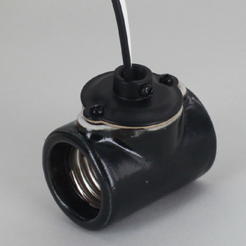 Black Porcelain E-26 Base Twin Socket with 1/8ips. Bushing and Wire Leads
