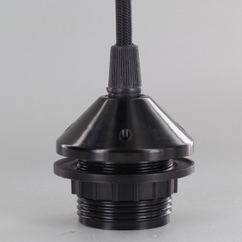 12ft Long Black Nylon Overbraid Pre-Wired E-26 Base Phenolic Threaded Pendant Style Socket With 1/8ips. Cap - Black