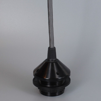 Black E-26 Phenolic Threaded Socket 1/8ips. Cap And Ring. Pre-wired 6ft Gray Nylon Overbraid