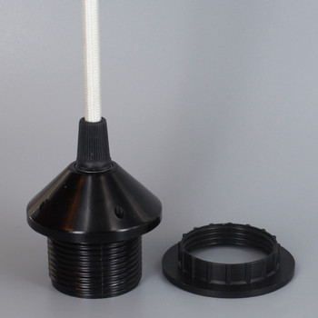 E-26 Phenolic Socket With 1/8ips. Cap And Ring. Pre-wired 6ft White Nylon Overbraid - Black