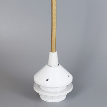 White E-26 Phenolic Threaded Socket With 1/8ips. Cap And Ring. Pre-wired 6ft Gold Nylon Overbraid