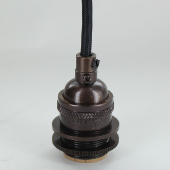 Bronze Finish Metal E-26 Base Keyless Lamp Socket Pre-Wired with 6Ft Long Black Nylon Overbraid