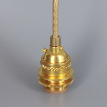 Unfinished Brass Metal E-26 Base Keyless Lamp Socket Pre-Wired with 6Ft Long Gold Nylon Overbraid