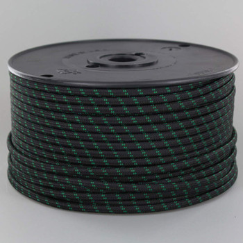 18/2 SPT2-B Black with Green 2 Line Pattern Nylon Fabric Cloth Covered Lamp and Lighting Wire