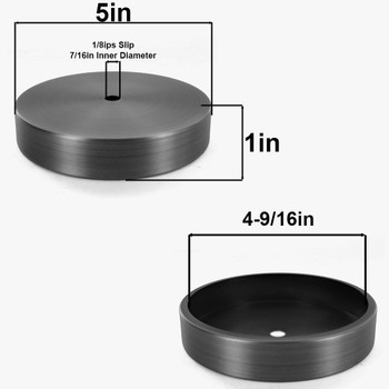 1/8ips Center Hole - 5in Flat Canopy/Base without Wire Way - Black Powdercoat Finish with Rolled Bottom Edge Felt Return 1/8ips Center Hole - 5in Flat Canopy/Base without Wire Way - Black Powdercoat Finish with Rolled Bottom Edge Felt Return
