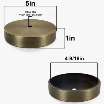 1/8ips Center Hole - 5in Flat Canopy/Base without Wire Way - Antique Brass Finish 1/8ips Center Hole - 5in Flat Canopy/Base without Wire Way - Antique Brass Finish