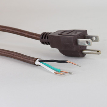 12ft. Brown Cloth Covered 18/3 SVT 3-Prong Grounded Cordset with Molded Plug