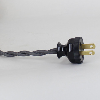 8ft Long Gray Twisted 18/2 SPT-2 Type UL Listed Powercord WITH BLACK PHENOLIC PLUG