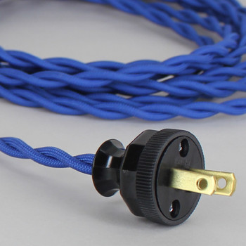 8ft Long Blue Twisted 18/2 SPT-2 Type UL Listed Powercord WITH BLACK PHENOLIC PLUG