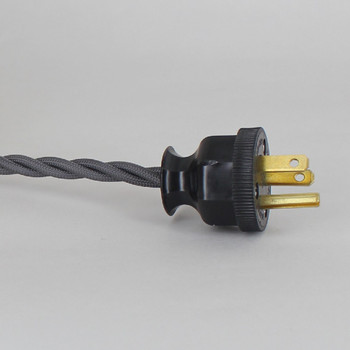 10ft Long Gray Twisted 18/3 SPT-2 Type UL Listed Twisted Powercord WITH BLACK PHENOLIC PLUG