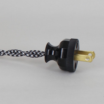 8ft Long White/Black HoundsTooth Pattern Twisted 18/2 SPT-2 Type UL Listed Powercord WITH BLACK PLUG