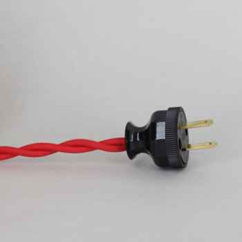8ft Long Red Twisted 18/2 SPT-2 Type UL Listed Powercord with Black Phenolic Plug
