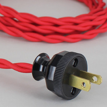 10ft Long Red Twisted 18/2 SPT-2 Type UL Listed Powercord with Black Phenolic Plug
