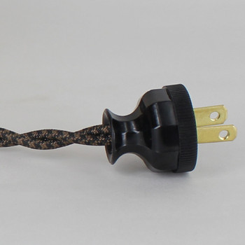 8ft Long Black/Brown HoundsTooth Pattern Twisted 18/2 SPT-2 Type UL Listed Powercord WITH BLACK PLUG