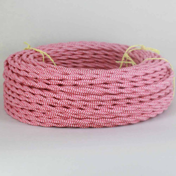 18/2 Twisted Red/White Zig-Zag Pattern Cotton Cloth Covered Wire