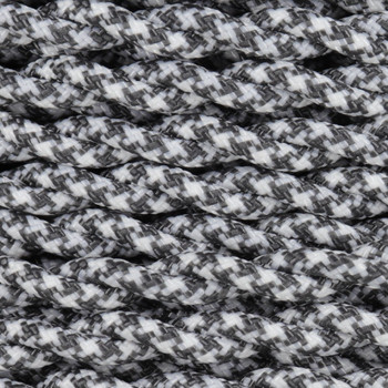 18/2 AWG - SPT-1 GRAY/WHITE HOUNDS TOOTH PATTERN TWISTED FABRIC CLOTH COVERED LAMP WIRE