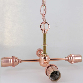 4 Light X-Cluster - E-26 - Wired with Top Loop and Chain - Polished Copper Finish