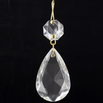 38mm (1-1/2in.) Crystal Pear Drop with Jewel and Brass Clip