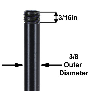 16in Long X 1/8ips (3/8in OD) Male Threaded Black Powder Coated Steel Pipe