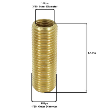 1-1/2in Long - 1/8IPS Female X 1/4ips Male Unfinished Brass Reducer