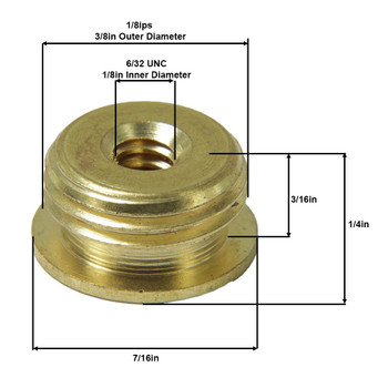 6/32 Female X 1/8ips. Male Thread Unfinished Brass Reducer with Shoulder