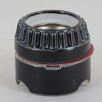 Black Glazed Porcelain E-26 Socket Two-Piece Keyless Ring-Type Lamp Socket with Screw Terminal Wire