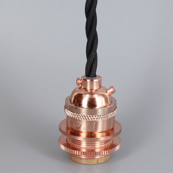 Copper Finish Metal E-26 Base Keyless Lamp Socket Pre-Wired with 6Ft Twisted  Black Nylon Overbraid