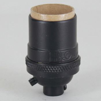 Black Powdercoated Heavy Turned Brass Keyless E-26 Socket with 1/8ips. Cap and Ground Terminal
