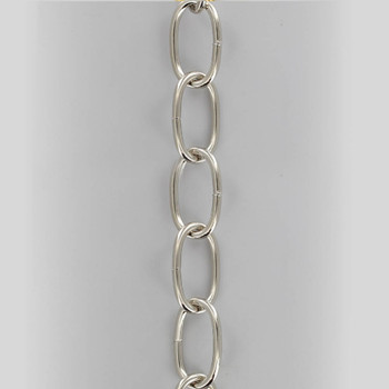 9 Gauge (1/8in.) Thick Steel Oval Lamp Chain - Polished Nickel Plated Finish