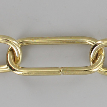 7 Gauge (3/16in.) Thick Steel Long Oval Lamp Chain - Brass Plated Finish