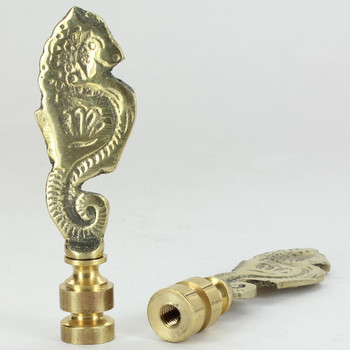 1/4-27 Female Threaded Sea Horse Finial - Polished Brass