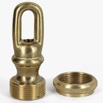 1/2ips - Heavy Duty Brass Screw Collar Long Loop with Ring - Unfinished Brass