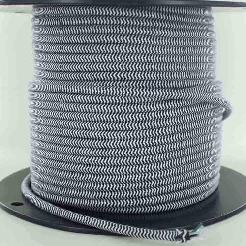 16/3 SJT-B Black/White Zig-Zag Pattern Nylon Fabric Cloth Covered Lamp and Lighting Wire.