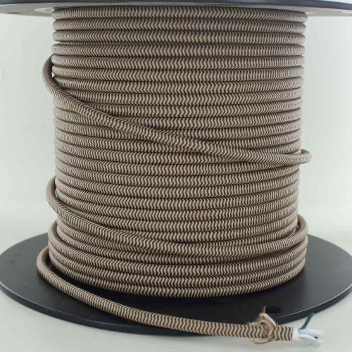 16/3 SJT-B Brown/Beige Zig-Zag Pattern Nylon Fabric Cloth Covered Lamp and Lighting Wire.