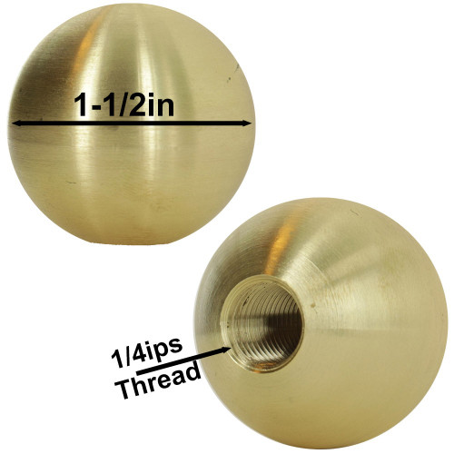 1-1/2in. Diameter Ball - 1/4ips. Tapped Blind - Unfinished Brass. Made in America