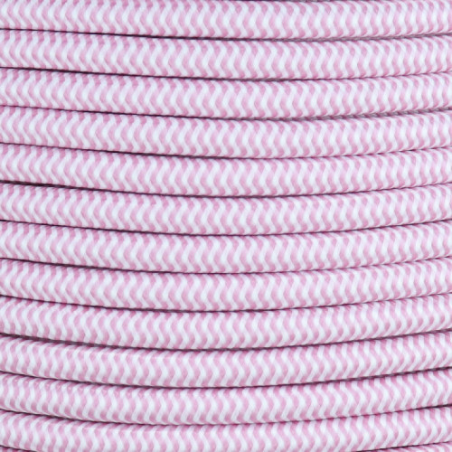 18/3 SVT-B White/Pink Zig-Zag Pattern Nylon Fabric Cloth Covered Pendant And Table Lamp Wire