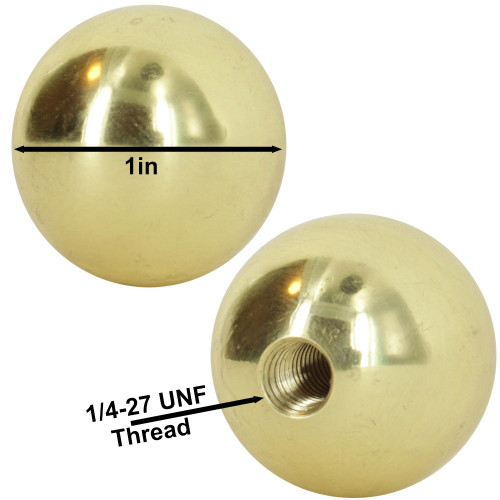 1in Diameter - 1/4-27 UNF Threaded Brass Ball - Polished Brass