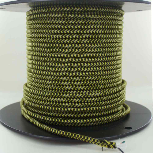 16/3 SJT-B Black/Yellow Hounds Tooth Pattern Nylon Fabric Cloth Covered Lamp and Lighting Wire.