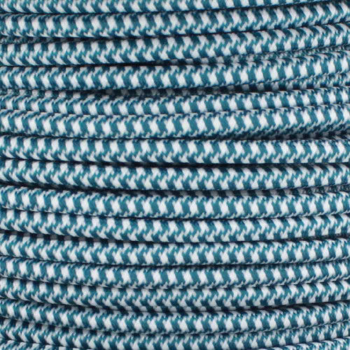 16/3 SJT-B Teal/White Hounds Tooth Pattern Nylon Fabric Cloth Covered Lamp and Lighting Wire.