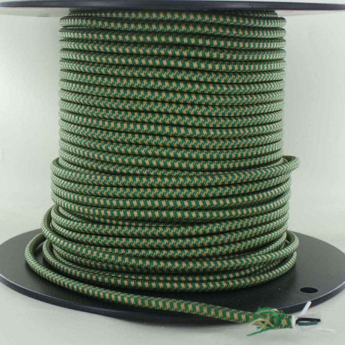 18/3 SVT-B Green/Gold Hounds Tooth Pattern Nylon Fabric Cloth Covered Pendant And Table Lamp Wire