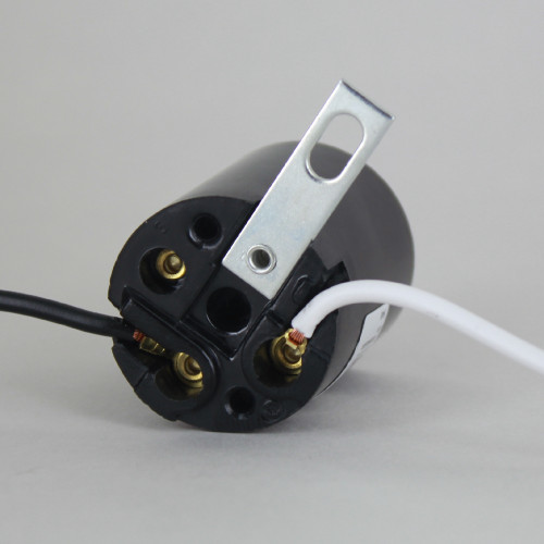 Phenolic E-26 Base Keyless Lamp Socket with Bracket Mount and 6in Wire Leads.