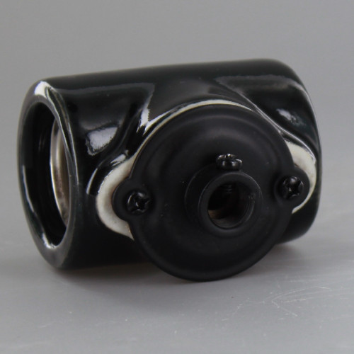 Black Porcelain E-26 Base Twin Socket with 1/8ips. Bushing. Screw Terminals