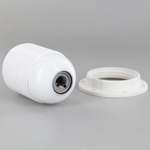 White E-26 Base Phenolic Socket with Threaded Outer Shell and 1/8ips. Cap - Includes Ring